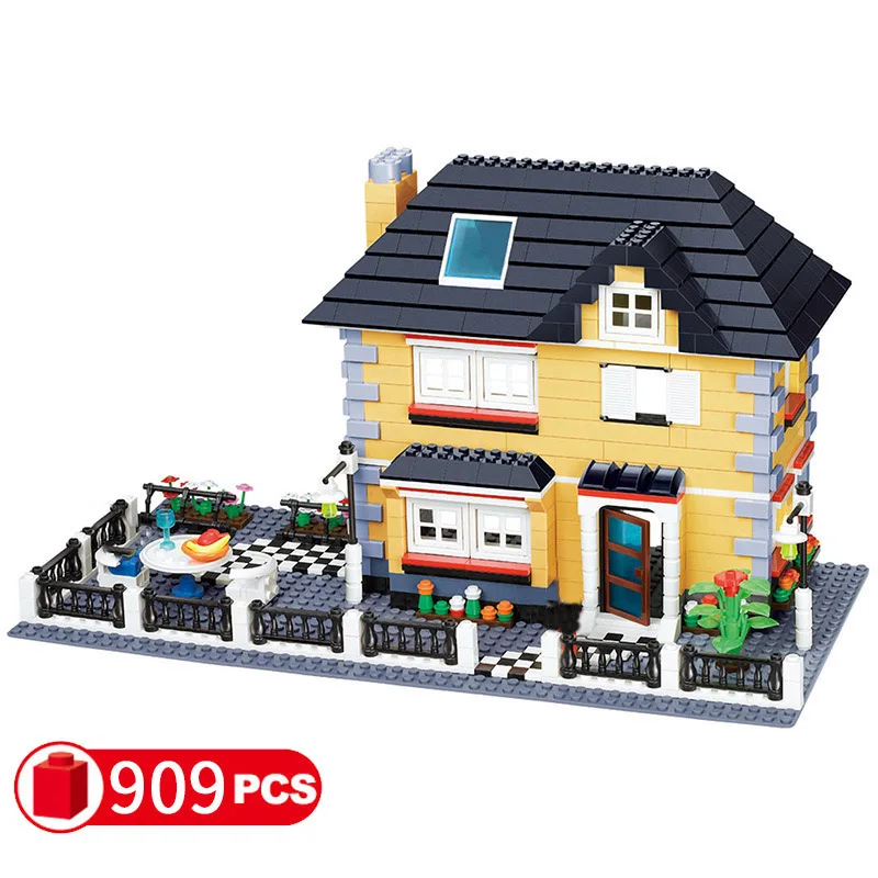 

City Architecture France Villa Cottage Building Blocks set Friends Beach Hut Modular Home House Village Model Toys for children