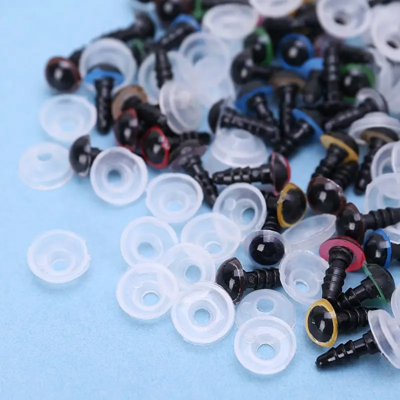 

100Pcs 8mm/0.31in DIY Doll Puppet Plastic Screw Thread Eyes Safety Washers Pads For Handmade Bear Doll Craft Children Kids E7CE
