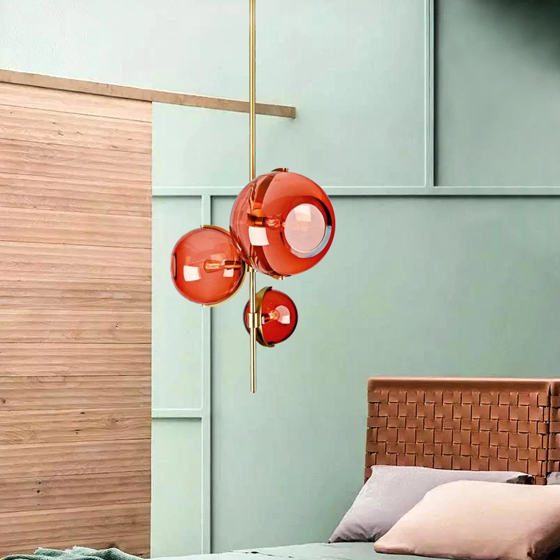 Скандинавские красные большие стеклянные подвесные светильники для гостиной