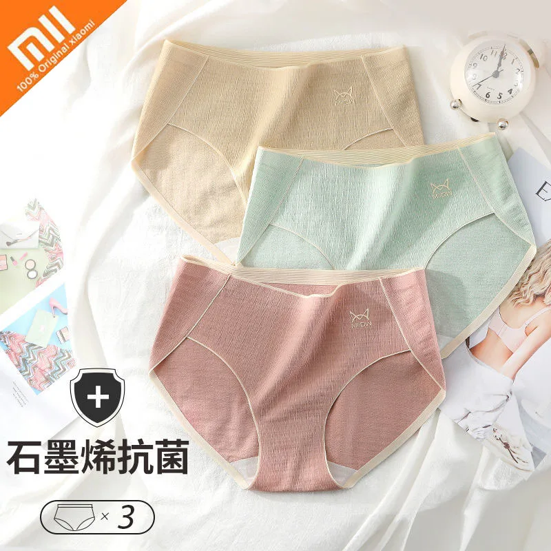

Xiaomi 3pcs/lot Women Panties Ladies Cotton Underwear Graphene Antibacterial Briefs Seamless Large Size Intimate Lingerie Briefs