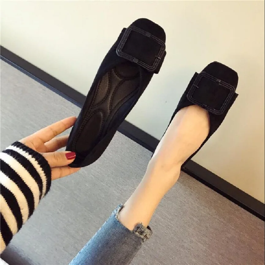 

Plus size 31-44 Flock Women Flat Ballet Shoes Square Toe square bucklel Flats Shoes Elegant Lady Casual Shoe Sapato Womens Loafe