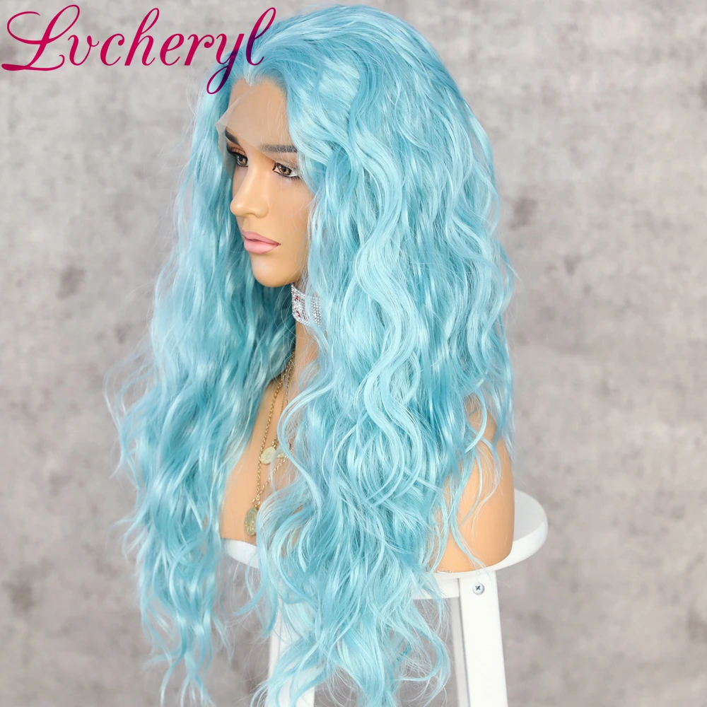 Lvcheryl синтетические кружевные передние парики длинные светло голубые волосы