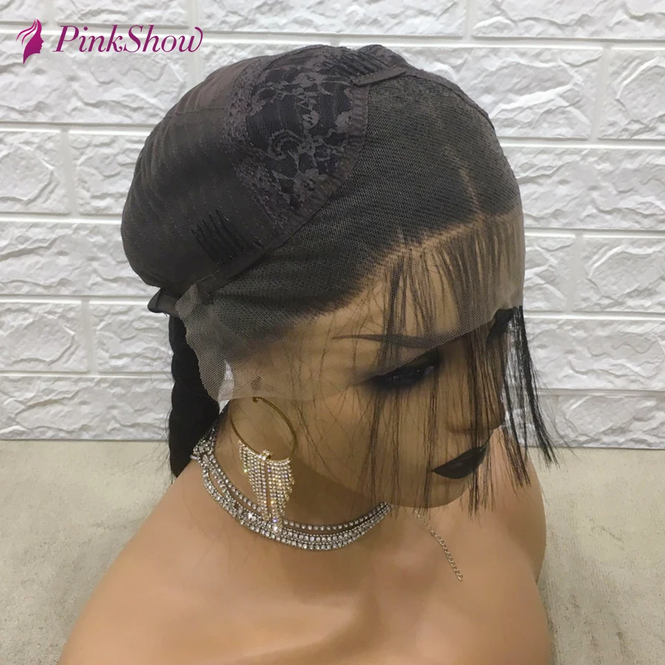 

PINKSHOW Braided Wigs For Black Women Syntheic Lace Front Wig With Baby Hair Heat Resistant Fiber Black Braids Wig