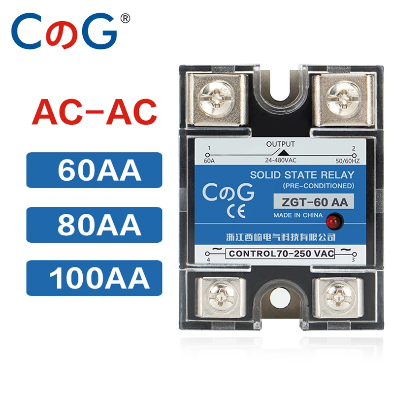 

CG SSR-60AA 80AA 100AA Relay Single Phase AC Control AC 70-280VAC To 24-480V Heat Sink 60A 80A 100A AA Solid State Relay