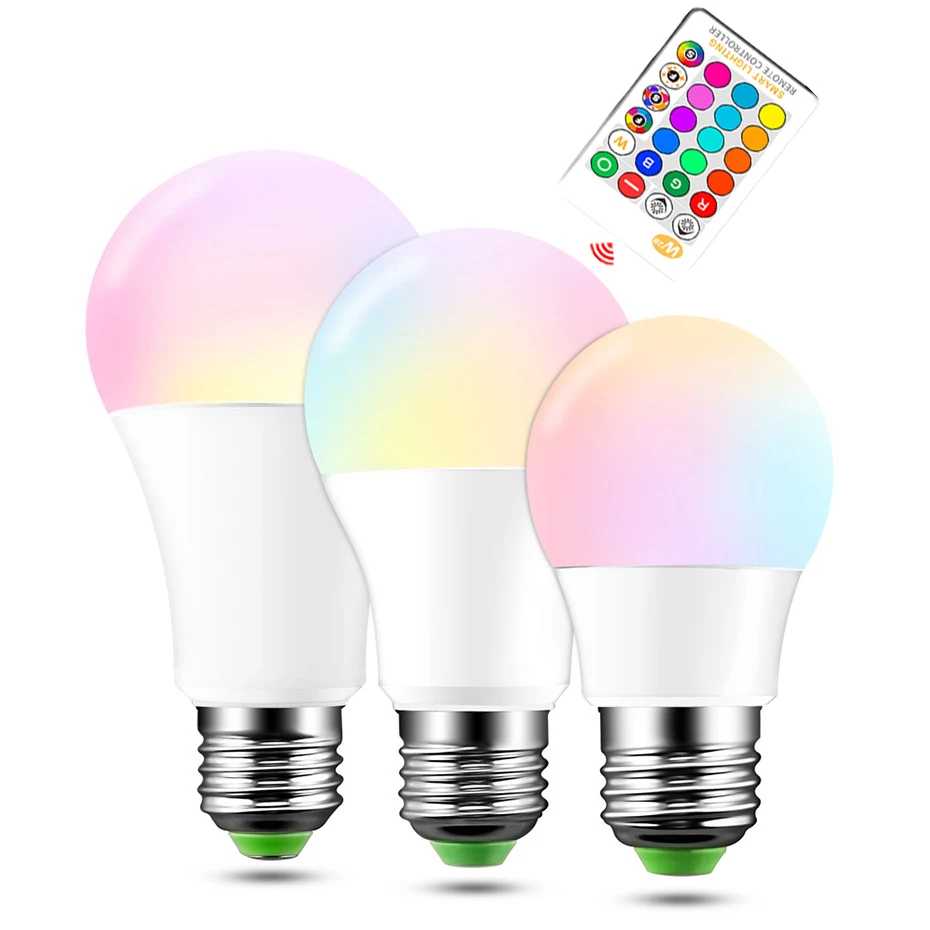 5W 10W 15W E27 светодиодный RGB лампа AC85 265V лампада 16 Цвет Сменные Ночной светильник с
