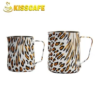 300600cc stainless steel frothing pitcher pull flower cup leopard print cappuccino pitcher jug milk frothers mug coffee tools