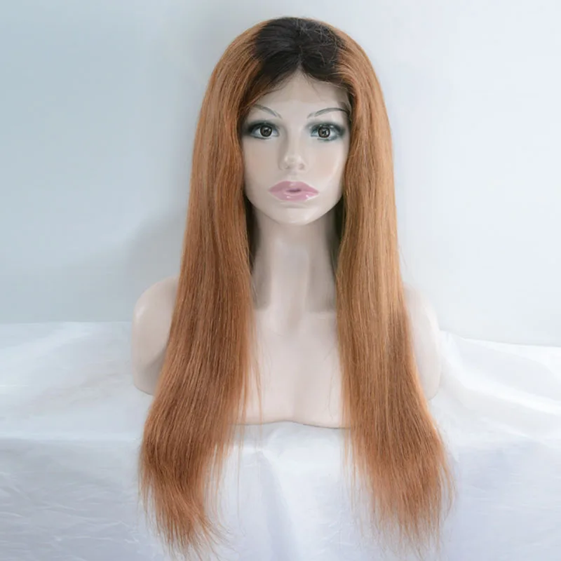 100% Real Human Hair Long straight Ombre Lace Front Wigs 20 inches Swiss Lace virgin hair wigs with Bangs