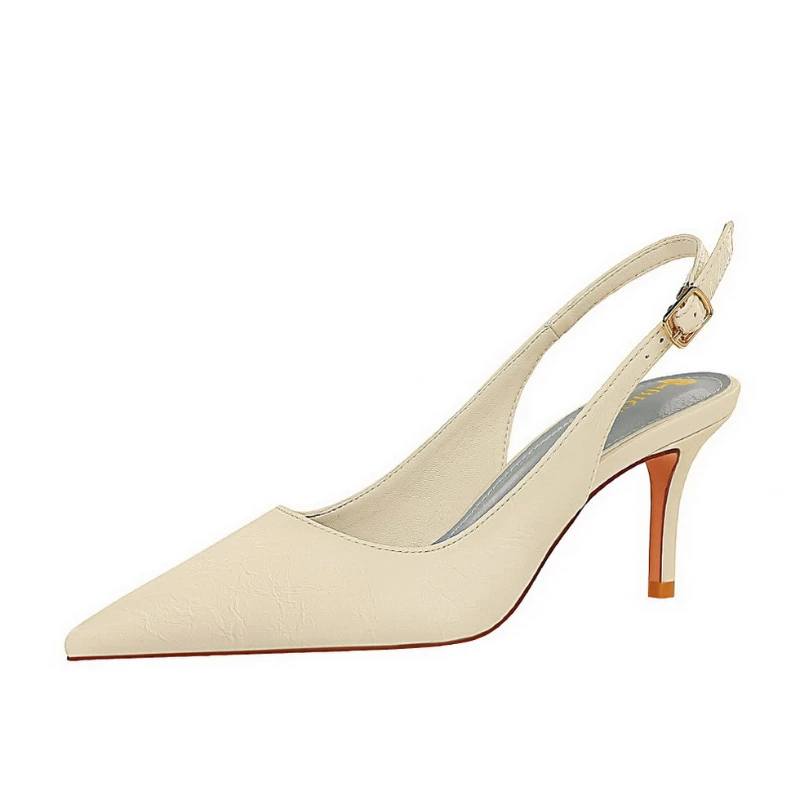 

European and American Fashion Simple Retro Banquet Women Shoes Thin Heel High Heel Hollow Back Strap High Heel Single Shose