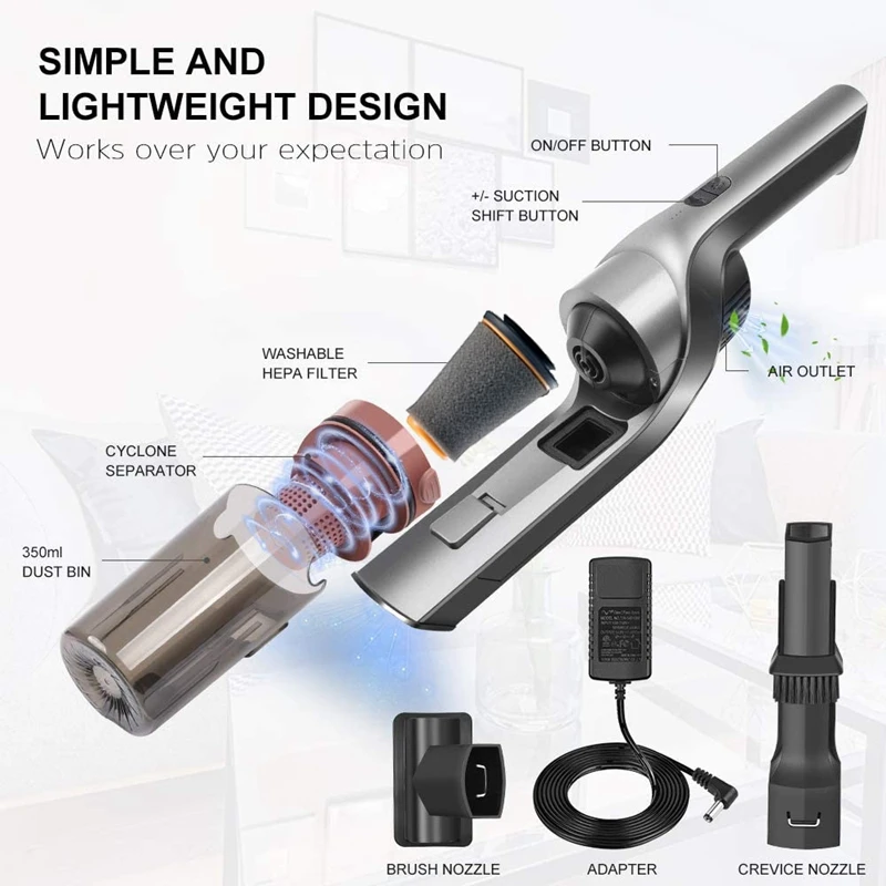 

Handheld Wireless Car Vacuum, 13000PA Hand USB Vacuum Cleaner Cordless with HEPA Filter for Car Home Pet Hair Cleaning