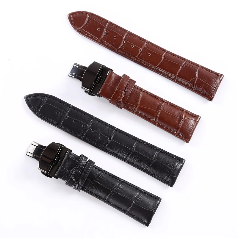 

Leather Watch Strap Black Clasp 22mm Watch Band Steel Push Button Hidden Clasp 18mm 20mm 24mm Watchband Watch Bracelet With Tool