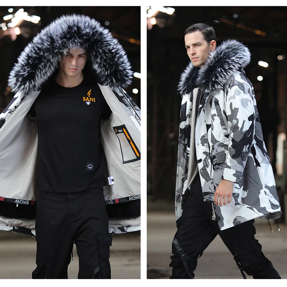 SANI 2019 камуфляжные меховые парки подкладка из кроличьего меха натуральная черно