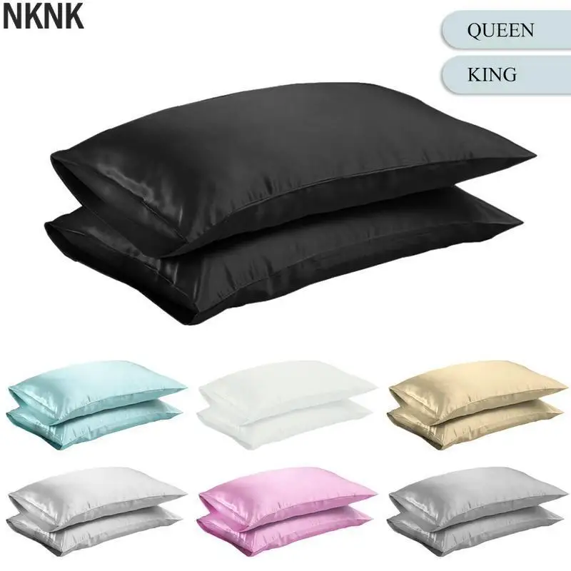 Queen/KING Silk Satin Pillow Case Bedding Pillowcase Smooth Home White Black Grey Khaki Sky Blue Pink Sliver | Дом и сад