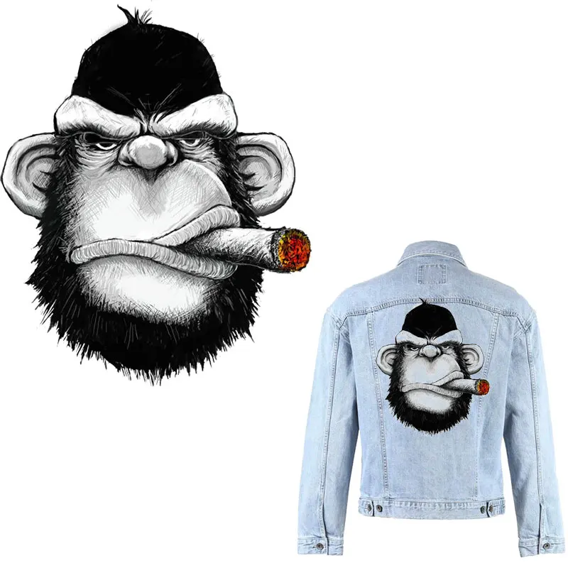 

monkey smoking iron patches for clothing thermal stickers cool diy jacket patch heat transfert thermocollants t-shirt parches