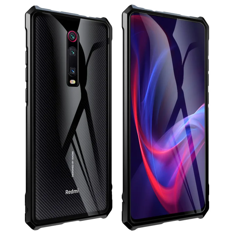 Металлический бампер для Xiaomi mi 9 t Pro, металлический корпус, прозрачная стеклянная задняя крышка для Xiao mi 9 t mi 9 t, роскошный противоударный - Цвет: black