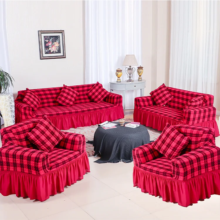

High-quality Striped Bubble Yarn Sofa Cover Living Room Sofa Skirt Dustproof Unique Stretch Sofa Cover 1/2/3/4 Seaters