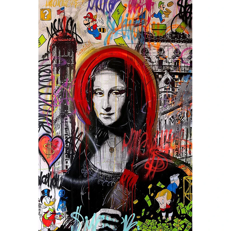 Современные граффити город смешная Мона Лиза абстрактные картины постеры в