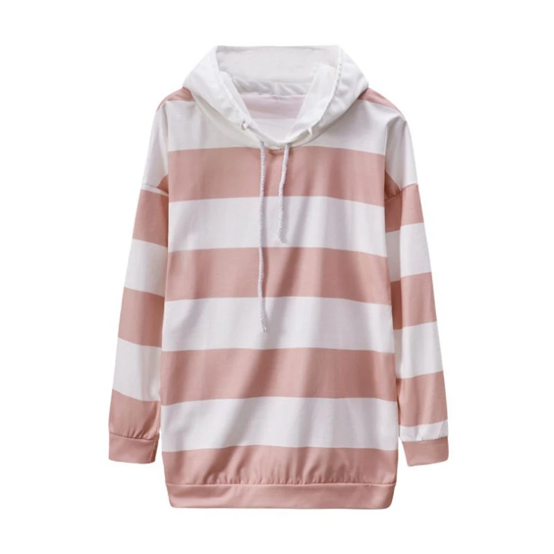 

Autumn Striped Hooded Drawstring Hoodies Women Pullover Tops Long Sleeve Female Hoodie Streetwear Casual Ladies Sweatshirts