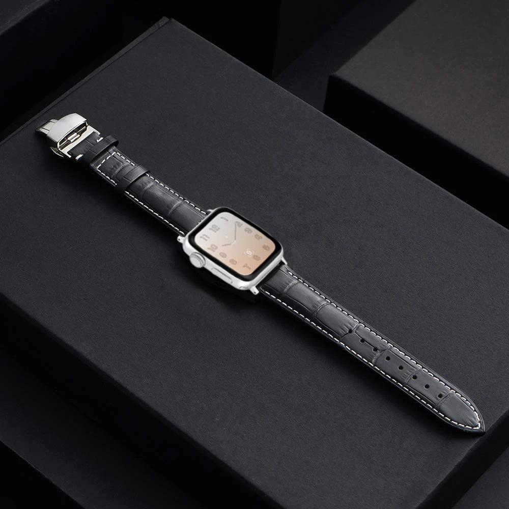 Кожаный ремешок с застежкой бабочкой для apple watch 5 4 band браслет 44 мм 40 42 38 iwatch 3 2