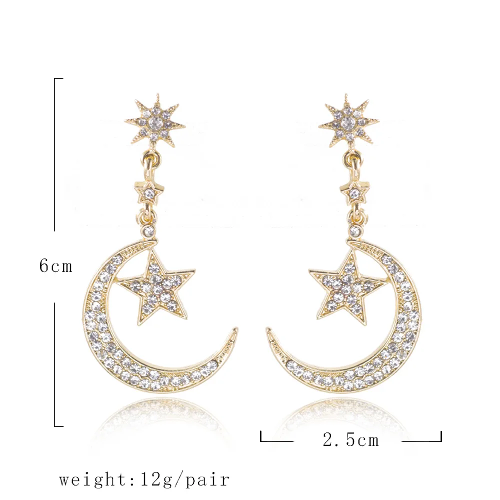 

2020 New Rhinestone Star Moon Dangle Earrings For Women Exaggerated Temperament Crystal Zircon Earrings Elegant Fashion Jewelry