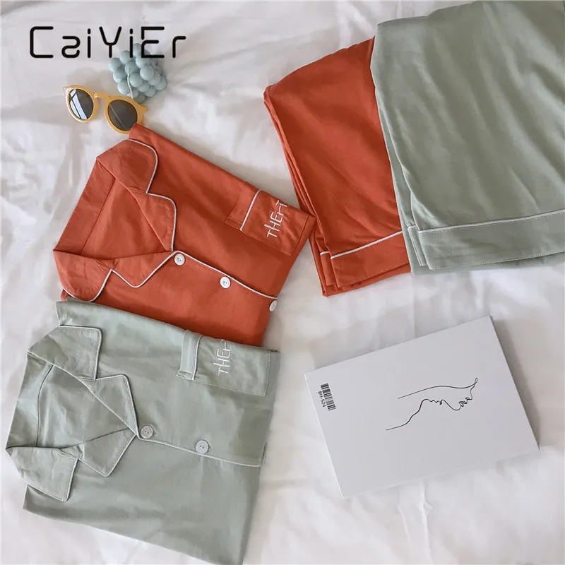 CAIYIER Couple Winter Pajamas Set Soild Colorful Cotton Nightwear Leisure Long Sleeve Men & Women Loves Sleepwear Pijamas Mujer