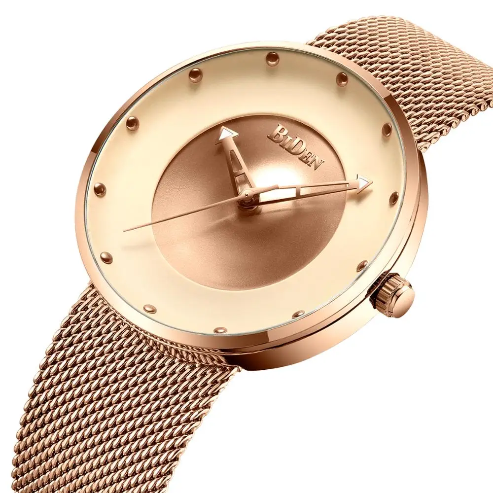 

BIDEN Male Watches Casual Unique Rose Gold Dial Stainless Steel Water Resistant Top Brand Eerkek Kol Saati Quartz Clock Present