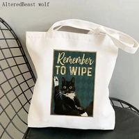 women shopper bag one cat remember to wipe kawaii bag harajuku shopping canvas shopper bag girl handbag tote shoulder lady bag