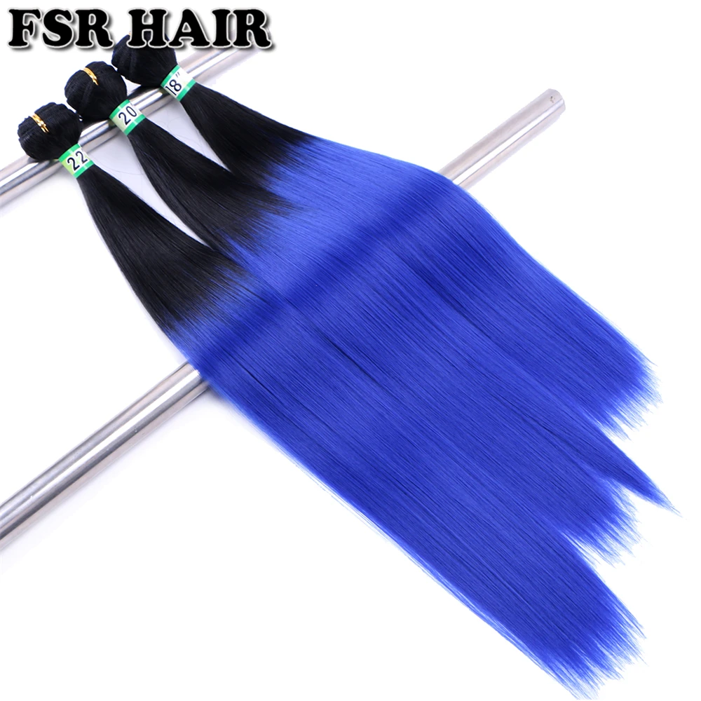 

Black to Blue long Straight Hair Bundles Soft Weave High Temperature Synthetic Hair Extensions for Black Women