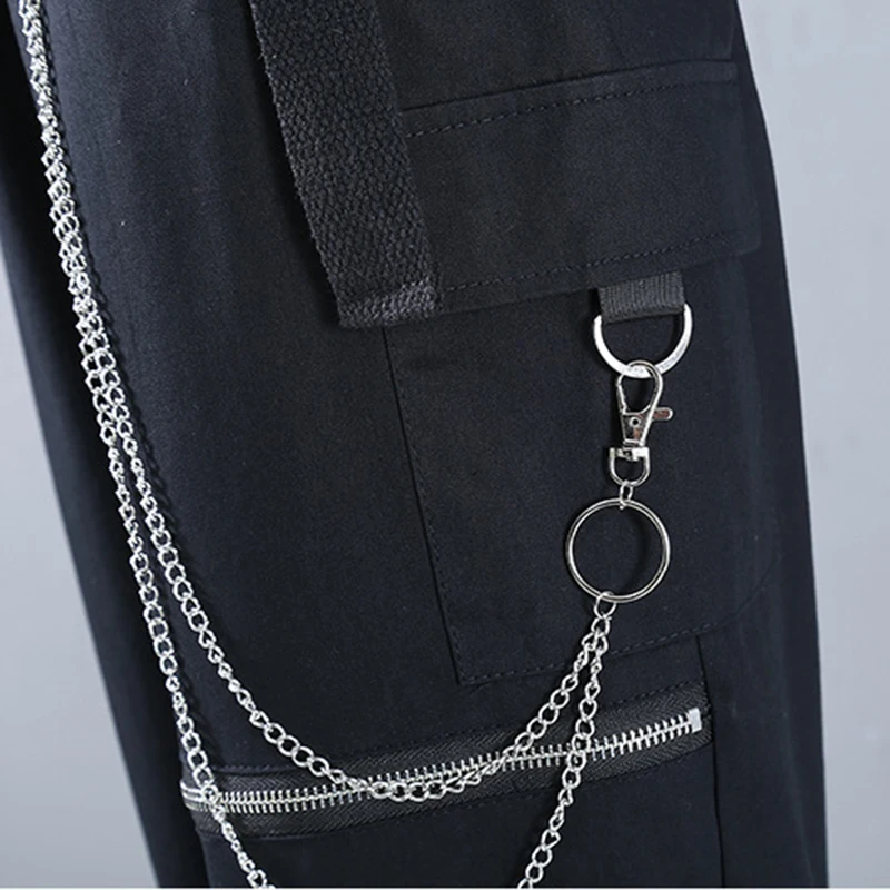 

[EAM] High Waist Black Zipper Hollow Out Belt Trousers New Loose Fit Cargo Pants Women Fashion Tide Spring Summer 2021 1DD6505