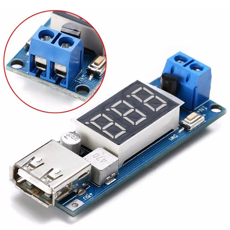 DC 4 5 40V Шаг вниз светодиодный вольтметр USB Напряжение понижающий преобразователь