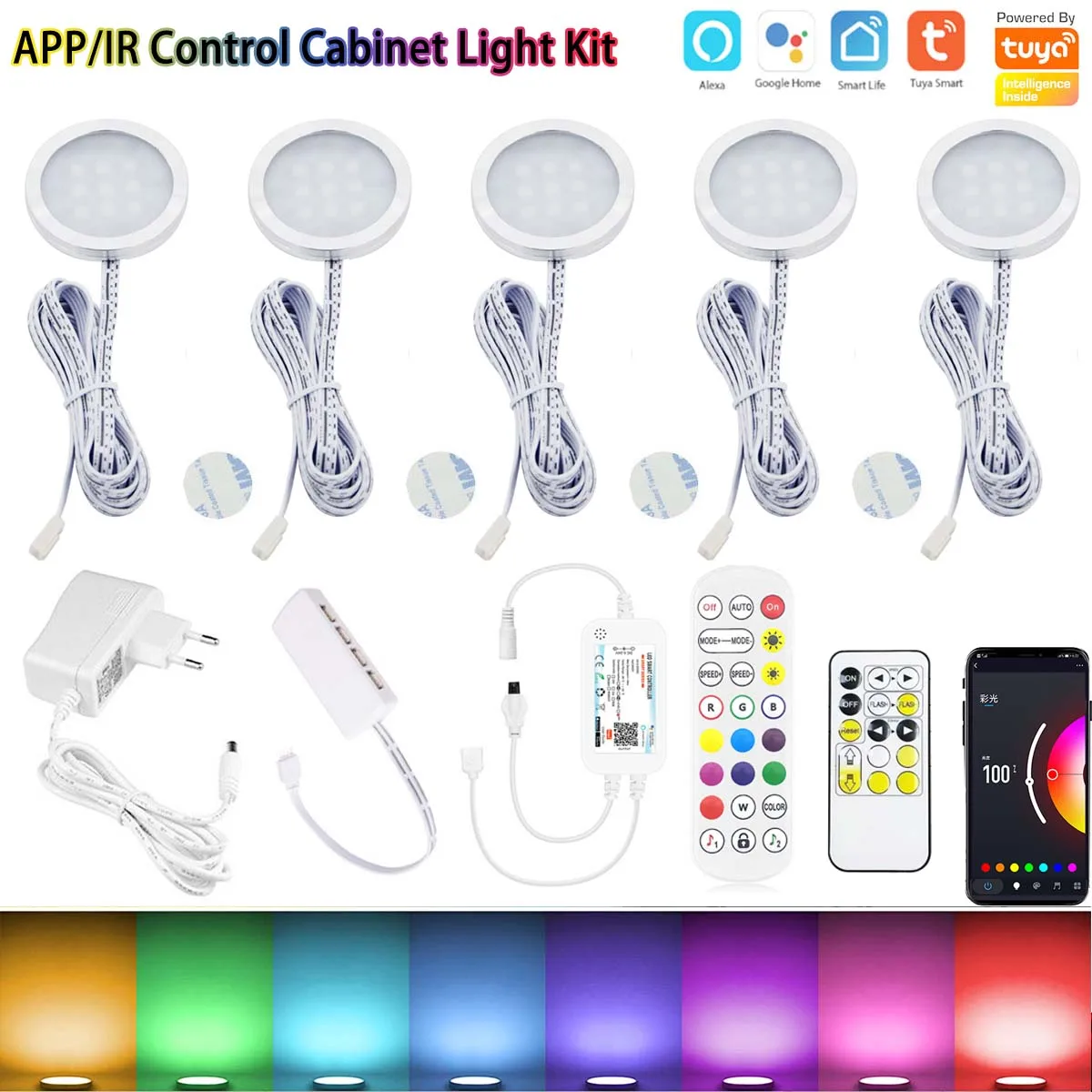 

TUYA WIFI APP+IR Remote Control RGB/CCT LED Under Cabinet Lighting Dimming Kitchen Counter Furniture Lighting Kit For Decoration