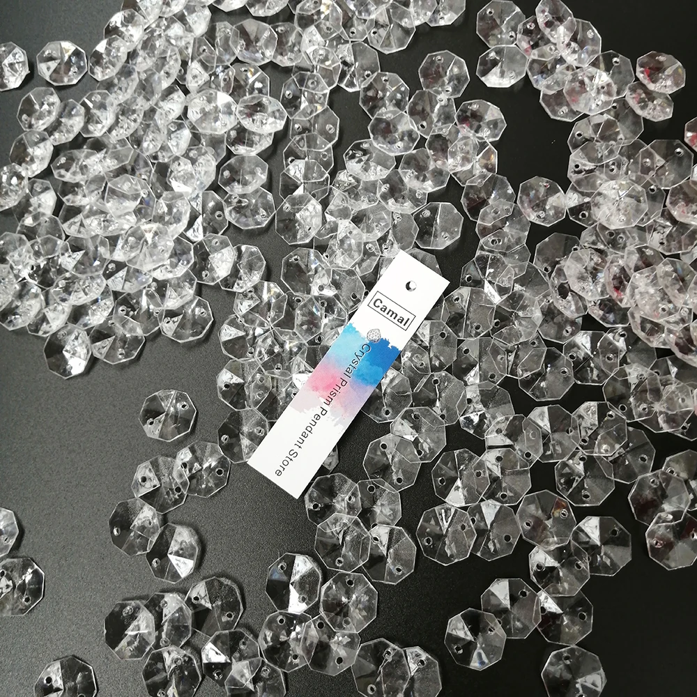 

Camal 300pcs 14MM Lightweight Clear Loose Acrylic Octagonal Beads for Chandelier Lamp Curtain Wedding Party Hanging Part DIY