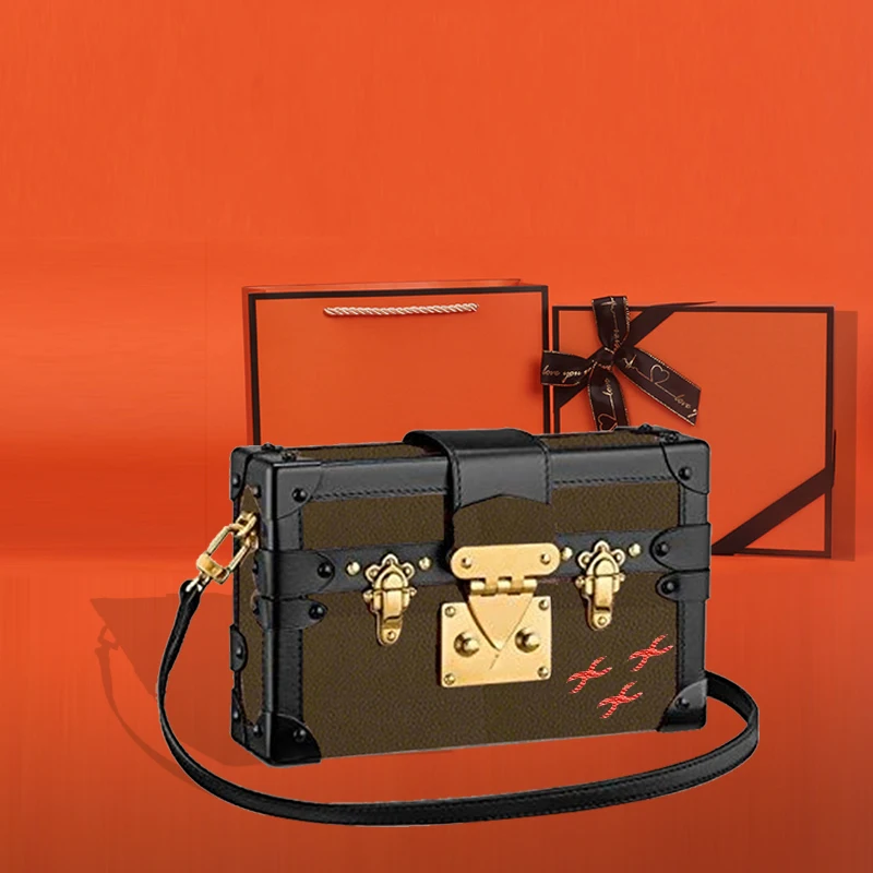 

Woman Luxury Brand Handbags Organizer Lock Trunk Bag Printed Mini Malle Clutch Box Fashion shoulder Bag bolsa feminina