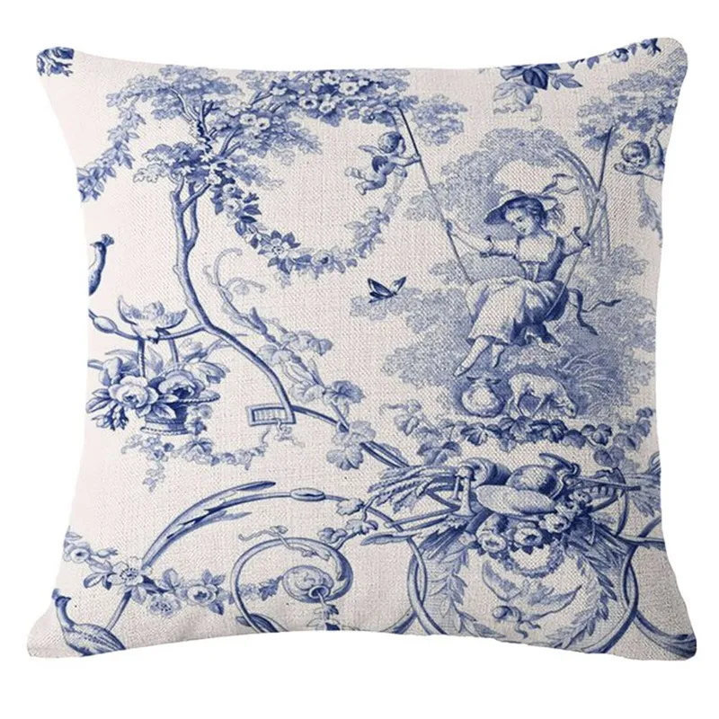 

Vintage Blue And White Porcelain Printed Cushion Cover Decorative Sofa Throw Pillow Car Chair Home Decor Pillow Case