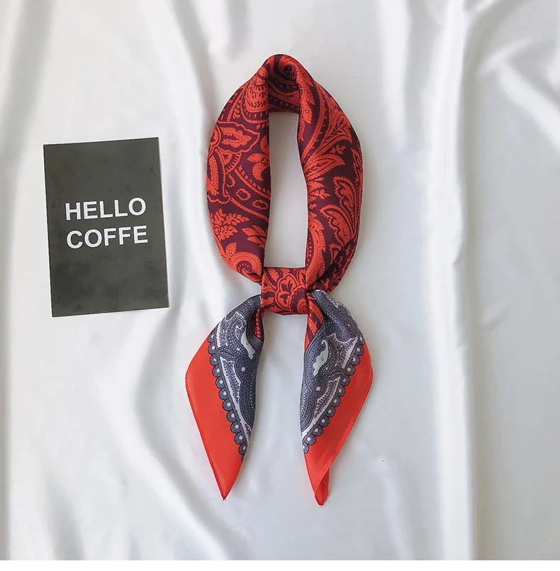 

2021 Summer Luxury Brand Fashion Kerchief Silk Satin Neck Scarf For Women Print Hijab Scarfs Female 70*70cm Square Shawls and Wr