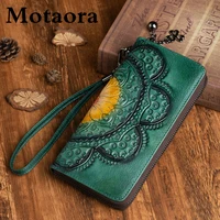 motaora retro wallet 2022 new vintage genuine leather wallets for women handmade embossed purse china style card holder female