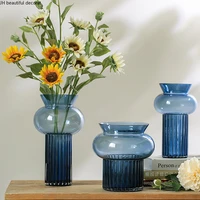 nordic transparent blue glass vase living room flower arrangement flower accessories countertop vase modern home decoration