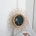 40 см подвесное зеркало из ротанга круглое настенное зеркало с подсолнухом Декор Бохо плетеные туалетные стильные зеркала для макияжа ручной работы