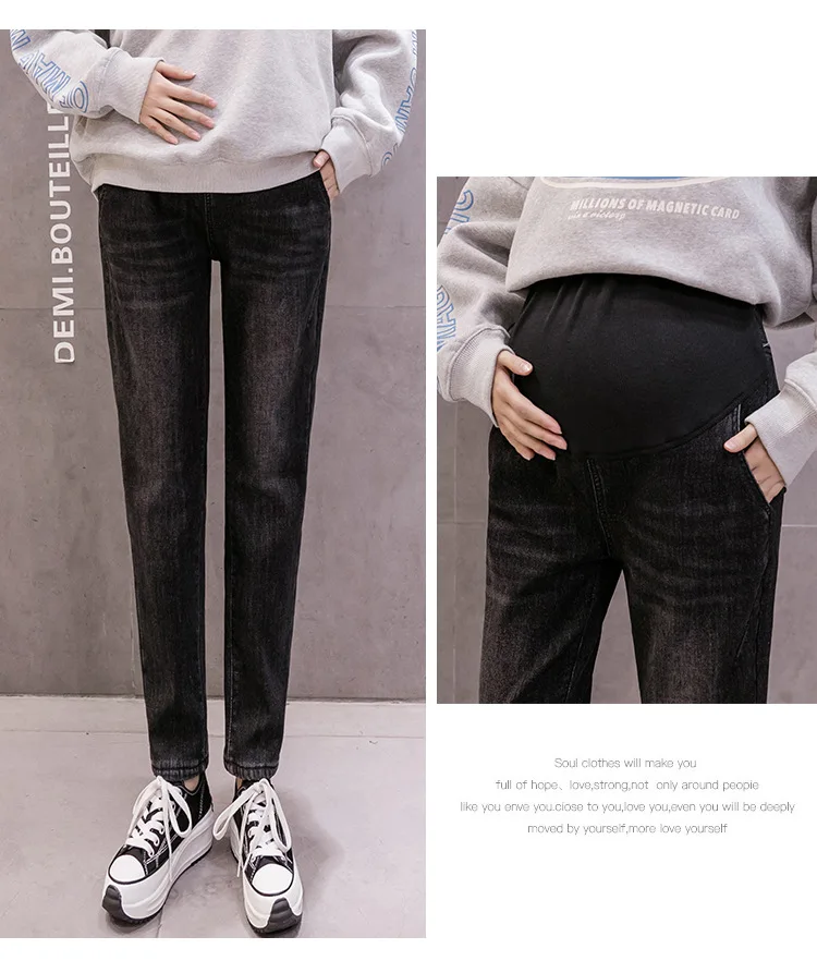 

Maternity pants winter thicken warm plus velvet pregnant women jeans adjustable waist loose maternity trousers pregnant clothes