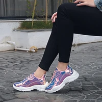 women sneakers shoes woman spring autumn pink shiny bling vulcanize shoes flats glinted pu lace up womens sneakers