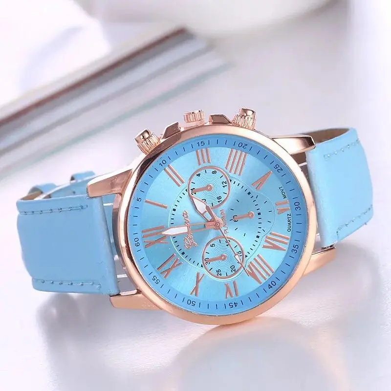 

Foloy ladies watch Quality Fashion Geneva Roman numerals artificial leather analog quartz bracelet clock gift