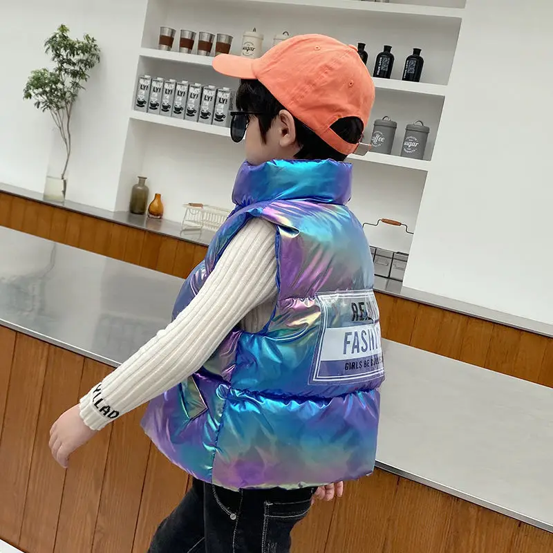 

Хлопковое пальто INS HOT boys утепленный жилет с нашивками на спине в Корейском стиле осенне-зимнее пальто с воротником-стойкой блестящая ткань ...