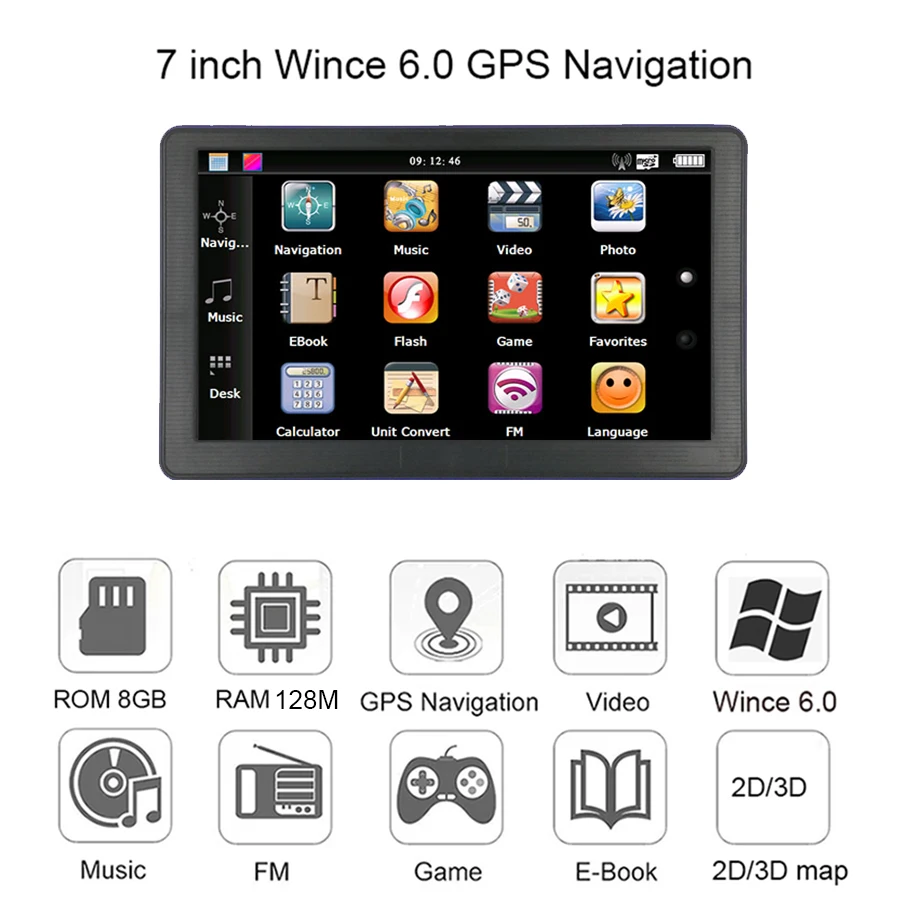 Anfilite 7 дюймовый автомобильный GPS навигации 128 м + 8g FM поздно Карта Европы
