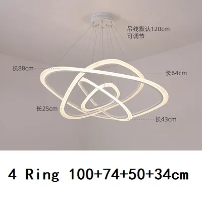 4 Ring 100 74 50 34 Современный светодиодный подвесной светильник кольца Круглый потолочный светодиодный светильник подвесной светильник для гостиной подвесной светильник кухонная люстра c плафонами - Цвет корпуса: 4 Ring 100 74 50 34