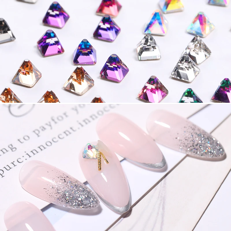 5 шт./пакет Блестящий цветной дизайн ногтей Стразы многогранные острые дно