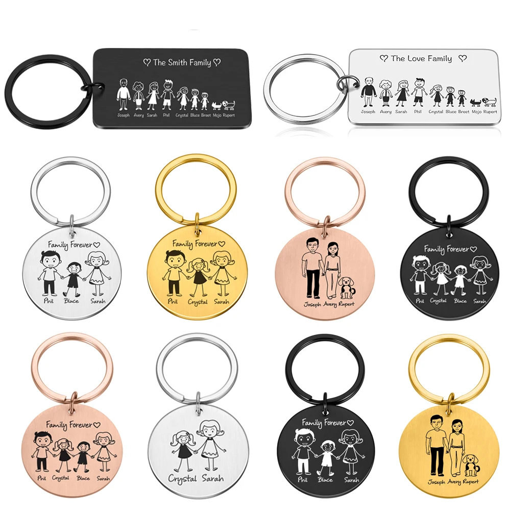 Personalized Family Keychain Engraved Family Gifts for Parents Children Present Keyring Bag Charm Families Member Gift Key Chain