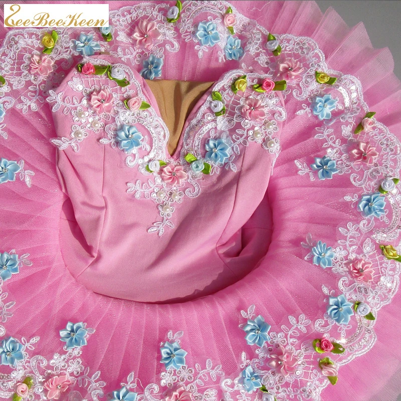 Балетное платье детское розовое платье-пачка с цветком и изображением