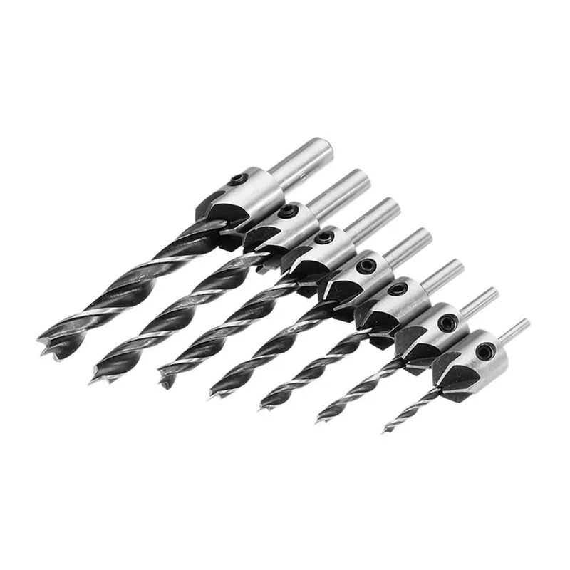 7 pieces of high speed steel 5 slot wood countersunk drill set woodworking 3-10mm chamfering machine directional bit | Инструменты