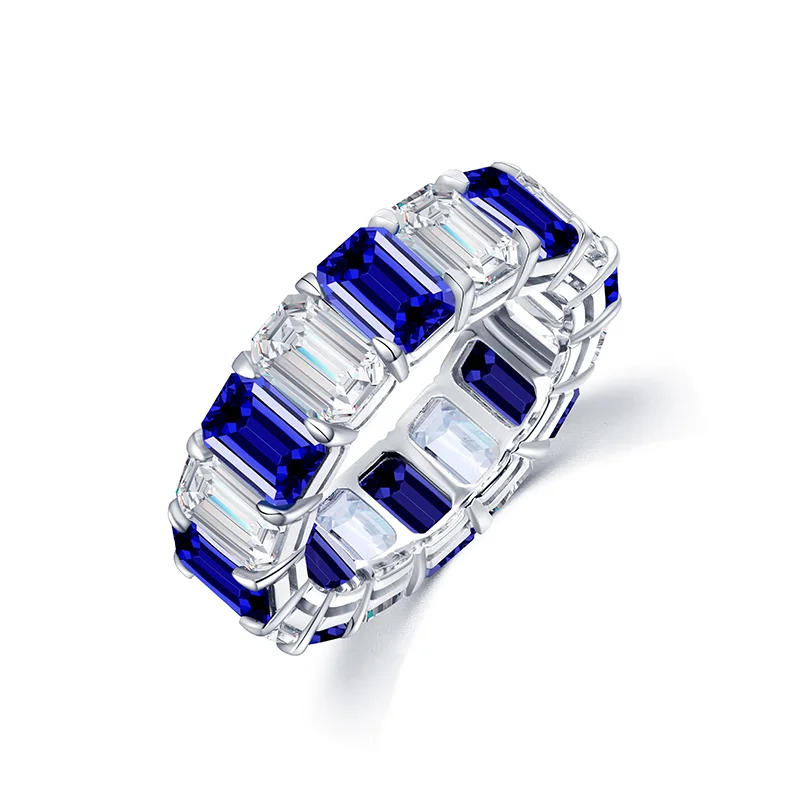 

Wholesale Retail High Quality Polish 9k Gold Rhodium Plated With 5*4.5mm Lab Grown Sapphire Ruby Eternity
