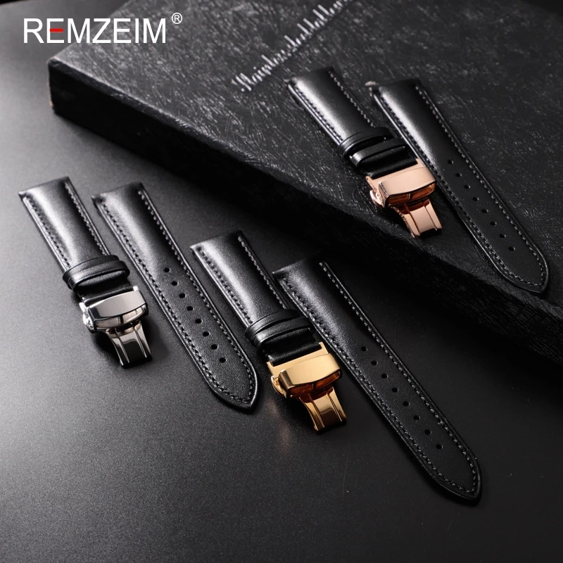 Strap Soft Genuine Leather Watchband Calfskin Men Women Replace Watch Band 18mm 20mm 22mm 24mm Automatic butterfly buckle