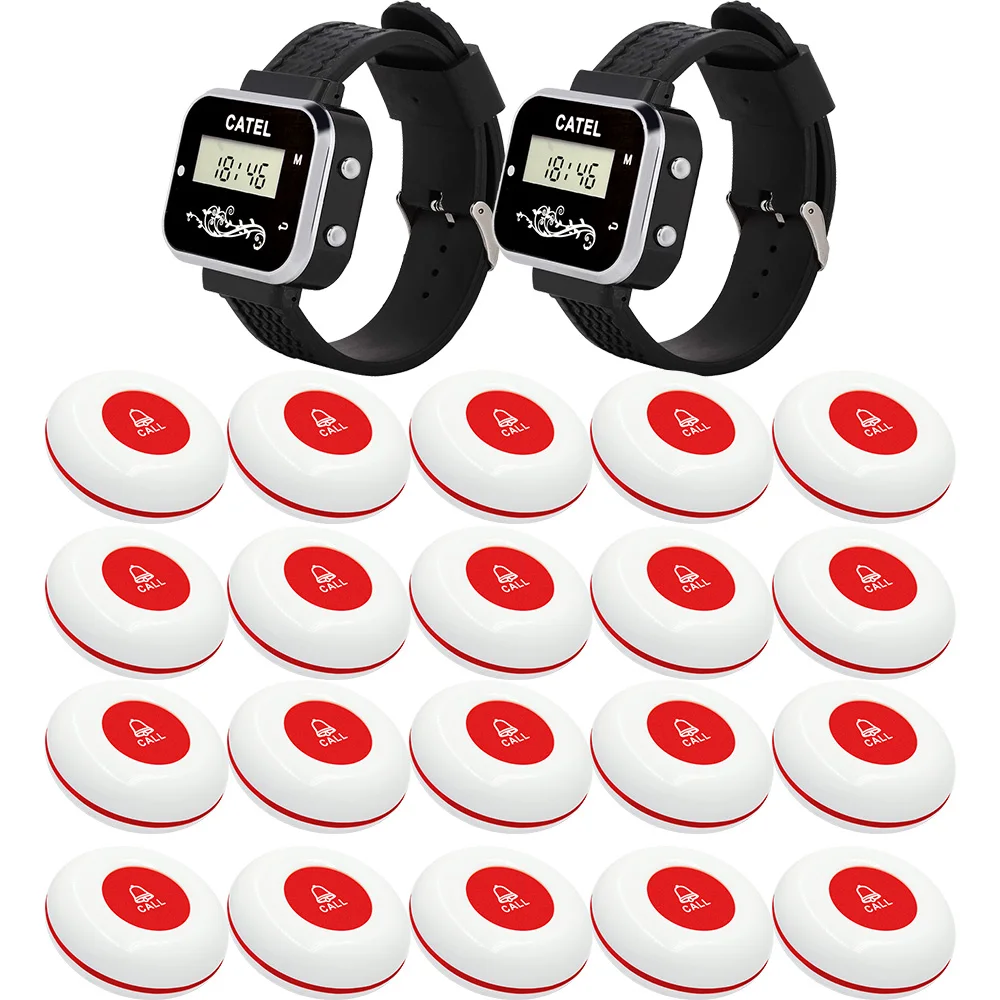 CATEL Waterproof Wireless Calling System 20 Call Button Transmitter 2 Watch Pager Receiver Restaurant Waiter Service Bell Buzzer